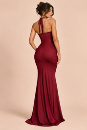 Robe longue bordeaux froncée à encolure dos nu | Vue de dos | Lounelle Paris