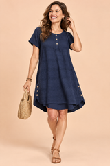 Oversize-Bluse in Marineblau mit Knopfleiste