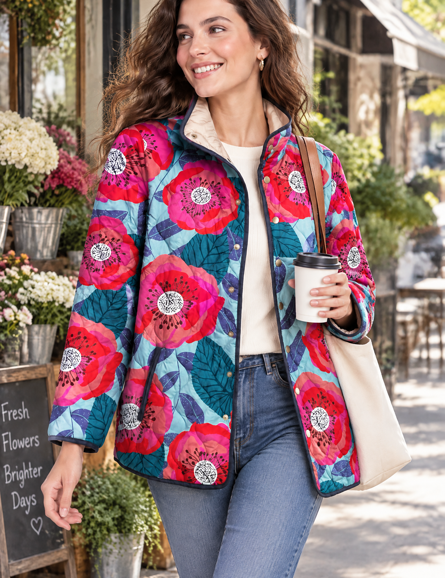 Veste matelassée turquoise à col montant | Photo lifestyle | Lounelle Paris