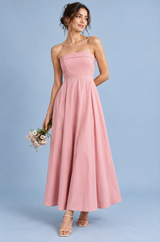 Hellrosa trägerloses Maxikleid mit A-Linie