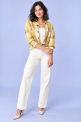 Gelbes kariertes Oversize-Hemd mit Knopfleiste