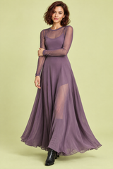 Lila Maxikleid mit Mesh-Einsätzen