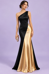 One-Shoulder-Abendkleid in Schwarz und Gold