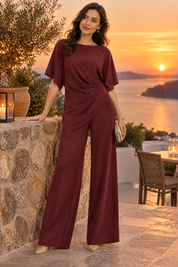 Ensemble pantalon bordeaux plissé effet portefeuille | Deuxième photo lifestyle | Lounelle Paris