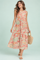 Midikleid mit Blumenmuster in Koralle