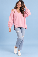 Rosa Oversize-Top mit V-Ausschnitt und Schulter-Cut-outs