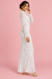 Robe longue blanche en dentelle | Vue de dos | Lounelle Paris
