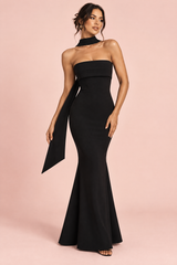 Schwarzes trägerloses Bandeau-Maxikleid mit Meerjungfrauen-Schnitt