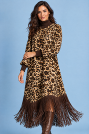 Robe longue imprimée léopard à franges | Vue rapprochée | Lounelle Paris