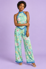 Mintgrünes florales Playsuit-Set mit Neckholder und asymmetrischem Schnitt