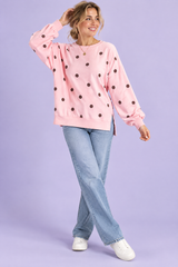 Oversize-Sweatshirt mit Polka-Dots in Rosa
