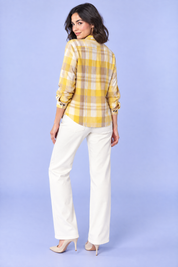Chemise oversize boutonnée à carreaux jaune | Vue de dos | Lounelle Paris