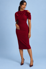 Figurbetontes Midikleid Berry mit drapiertem Cape – Dunkelrot