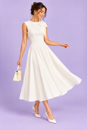 Robe midi blanche à encolure asymétrique et manche à nœud | Vue de dos | Lounelle Paris