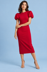 Rotes Midi-Kleid mit Puffärmeln