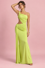 Asymmetrisches Maxikleid in Grün mit Wickelrock