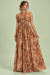 Braunes Maxi-Kleid mit Neckholder und Cut-outs