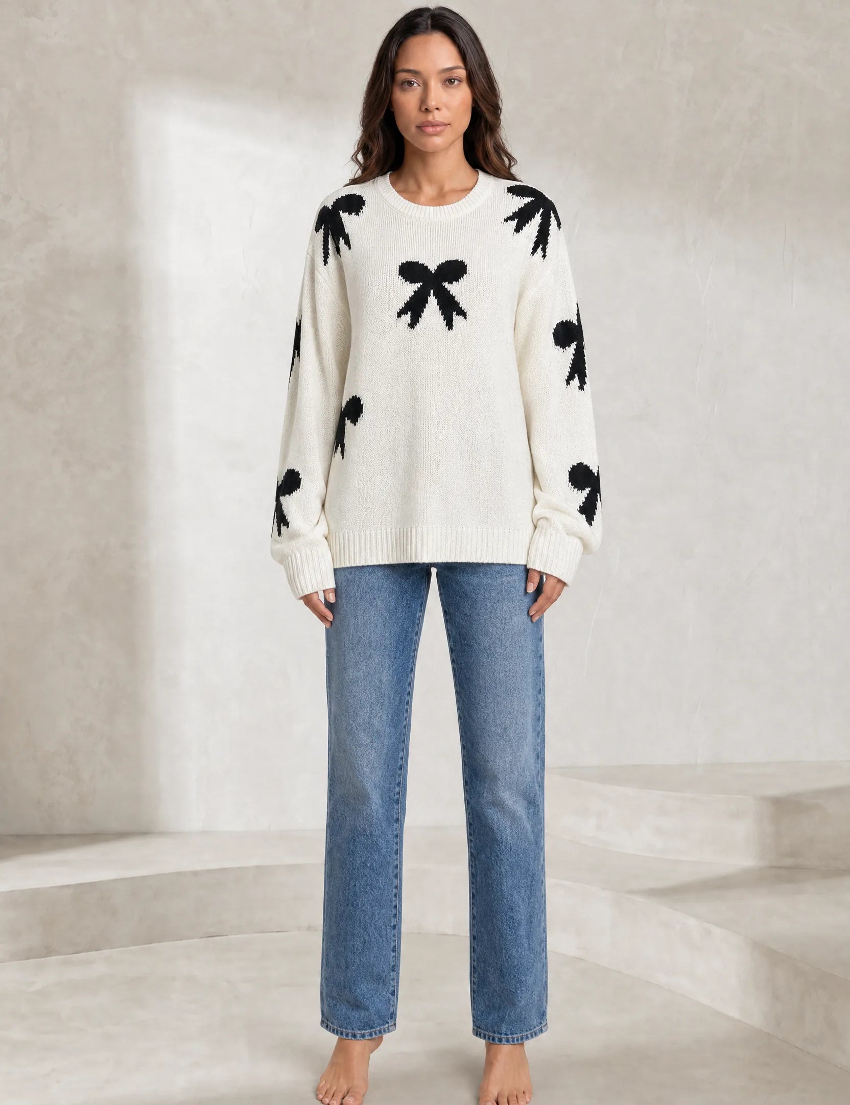 Pull blanc cassé motifs nœuds | Lounelle Paris