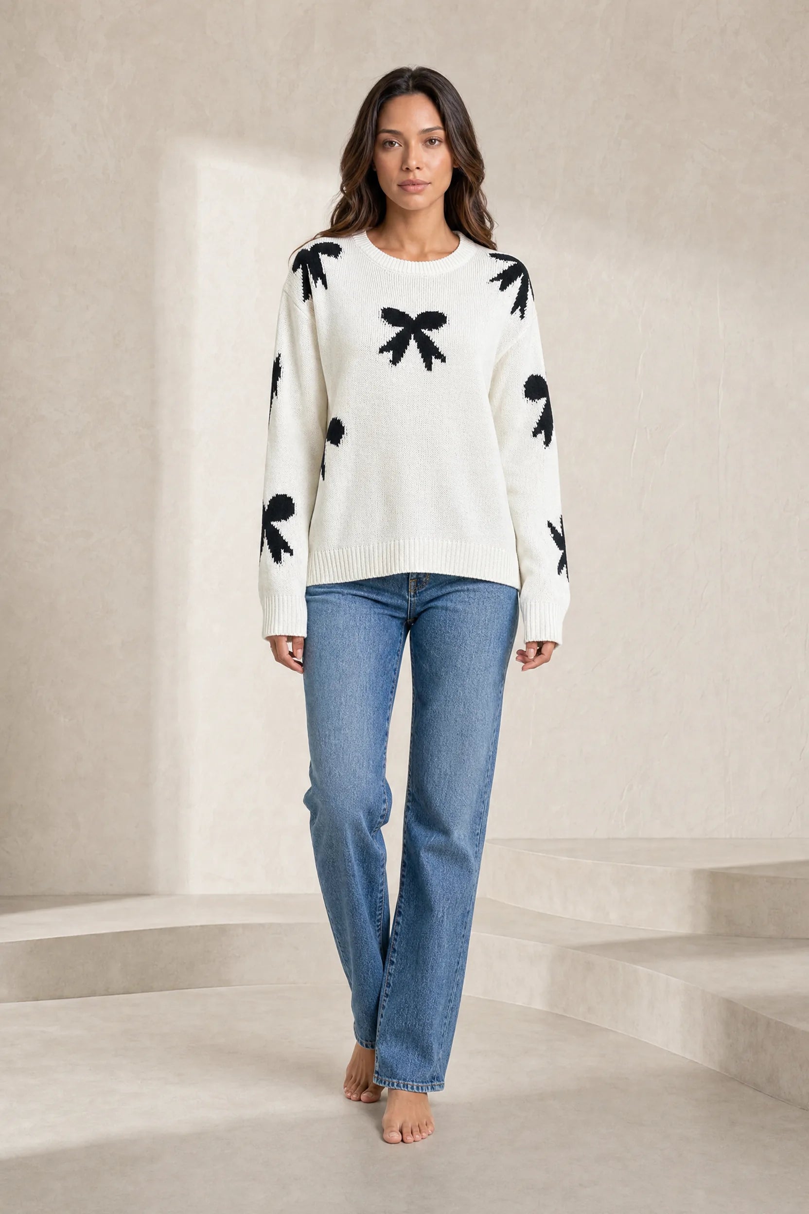 Pull blanc cassé motifs nœuds | Lounelle Paris