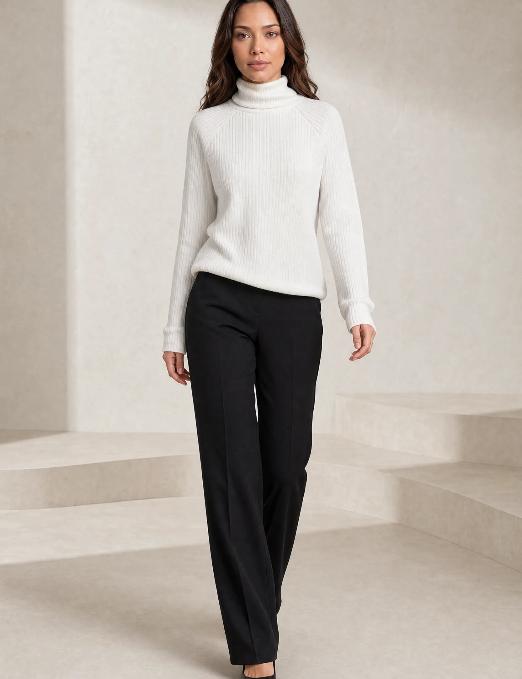 Pull blanc col roulé côtelé | Lounelle Paris