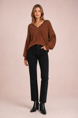 V-Ausschnitt-Pullover mit Spitze
