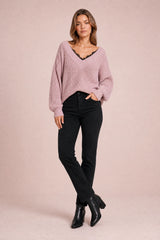 V-Ausschnitt-Pullover mit Spitze