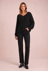 V-Ausschnitt-Pullover mit Spitze