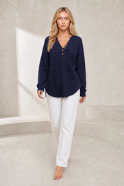 Pull col V maille gaufrée | Lounelle Paris
