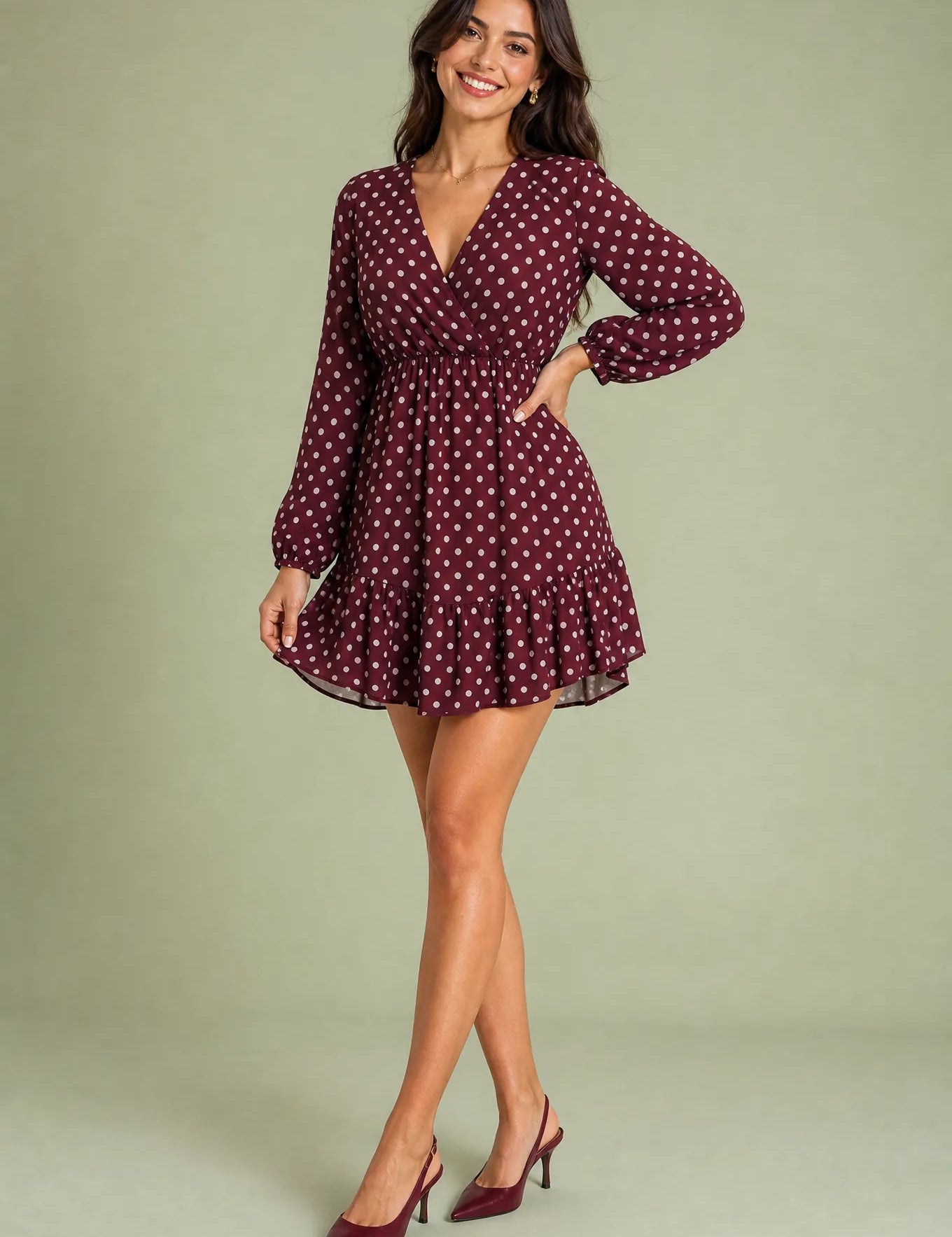 Robe à pois col V | Vue de face | Lounelle Paris