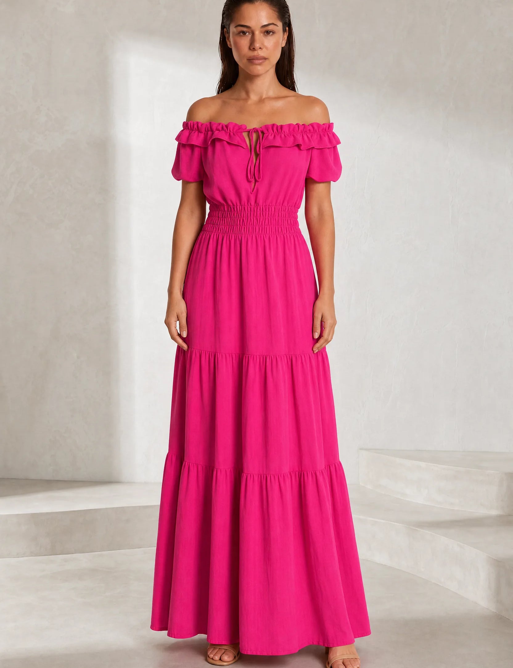 Robe à volants épaules dénudées | Lounelle Paris