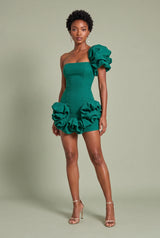 Asymmetrisches Bustier-Kleid mit Volants