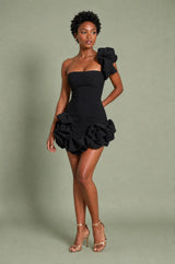 Asymmetrisches Bustier-Kleid mit Volants
