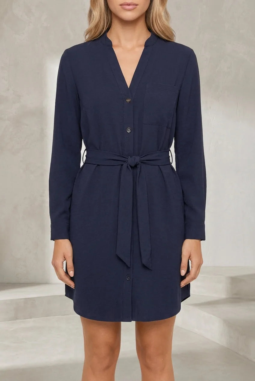 Robe chemise col V ceinturée | Lounelle Paris