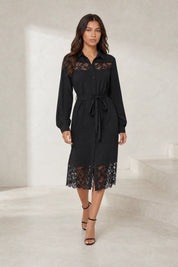 Robe chemise noire à dentelle | Lounelle Paris