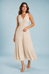 Robe mit V-Ausschnitt und Volants