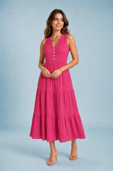 Robe mit V-Ausschnitt und Volants