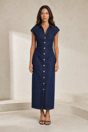 Robe en jean bleu col chemise | Lounelle Paris