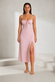 Robe florale fendue à fines bretelles | Lounelle Paris