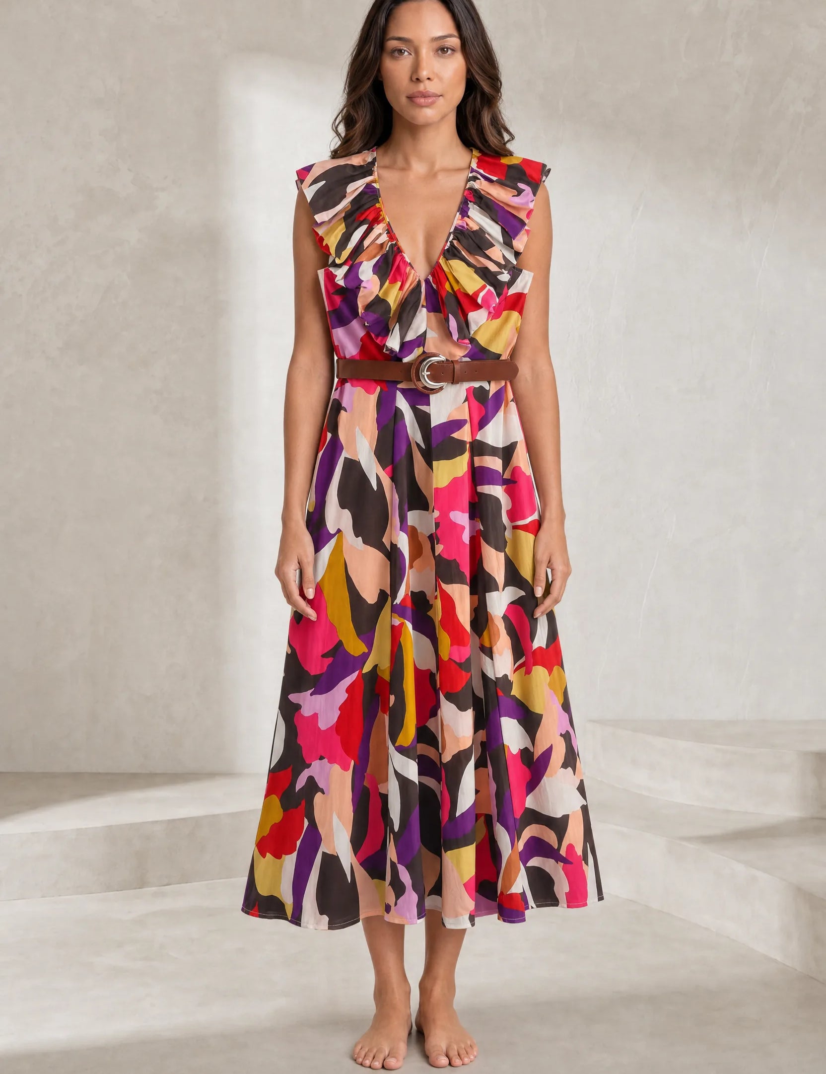 Robe fluide imprimée col V | Lounelle Paris