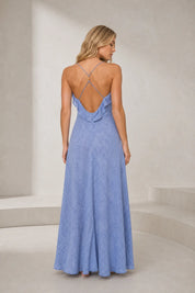 Robe longue bleu clair dos ouvert | Lounelle Paris