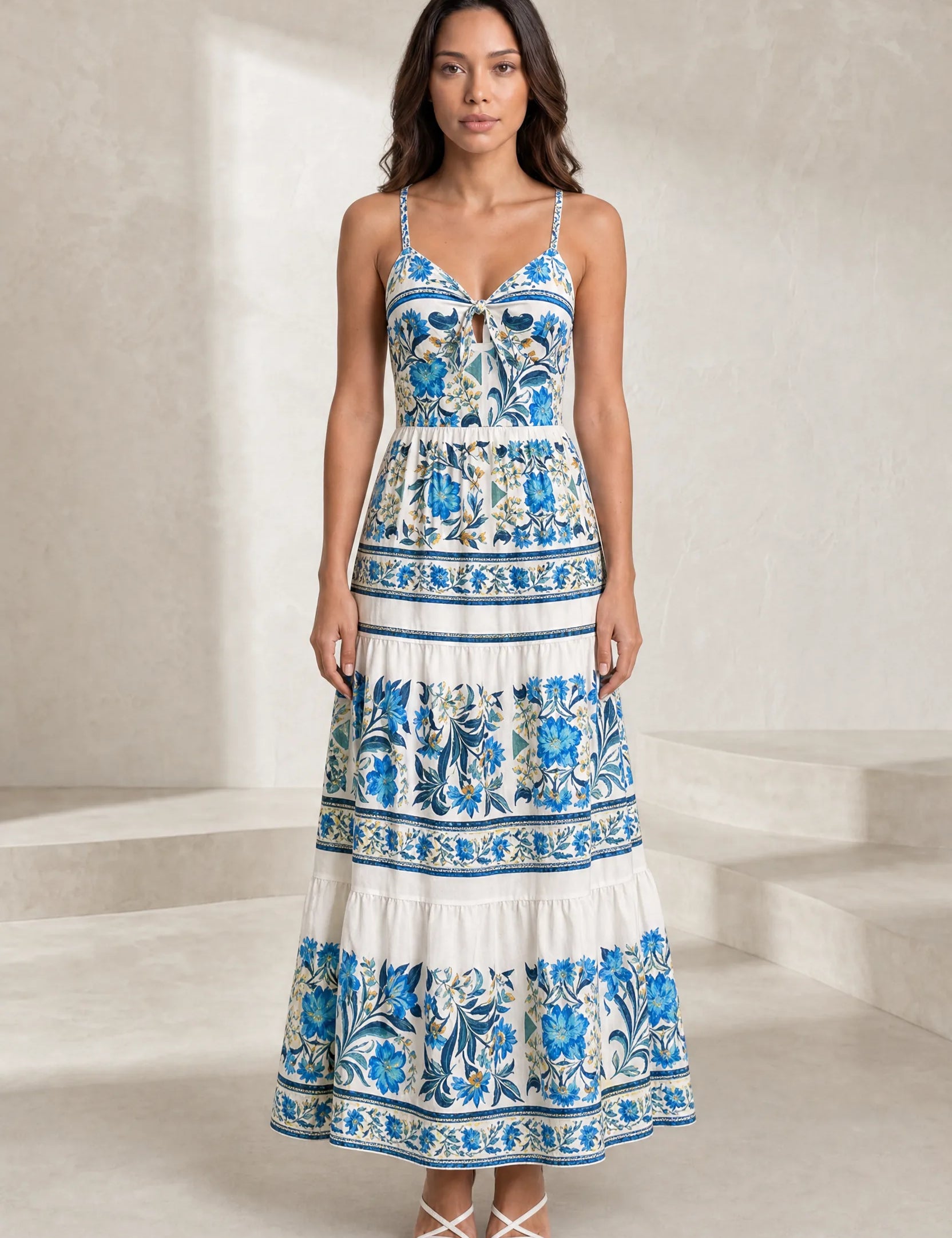 Robe longue bleue à bretelles | Lounelle Paris