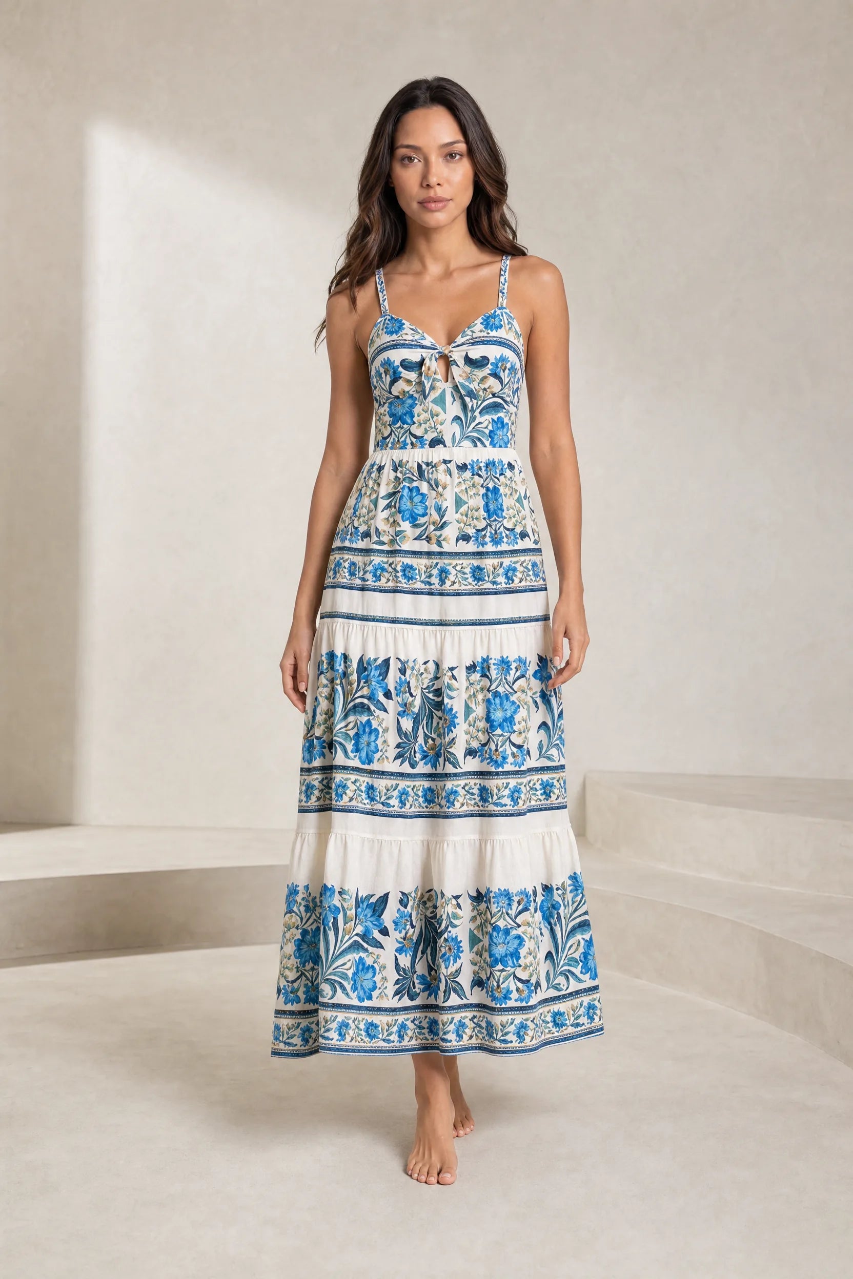 Robe longue bleue à bretelles | Lounelle Paris