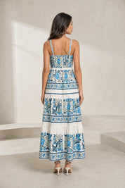 Robe longue bleue à bretelles | Lounelle Paris