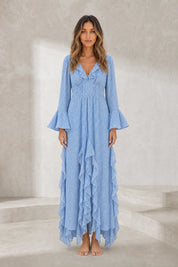 Robe longue bleue à volants | Lounelle Paris