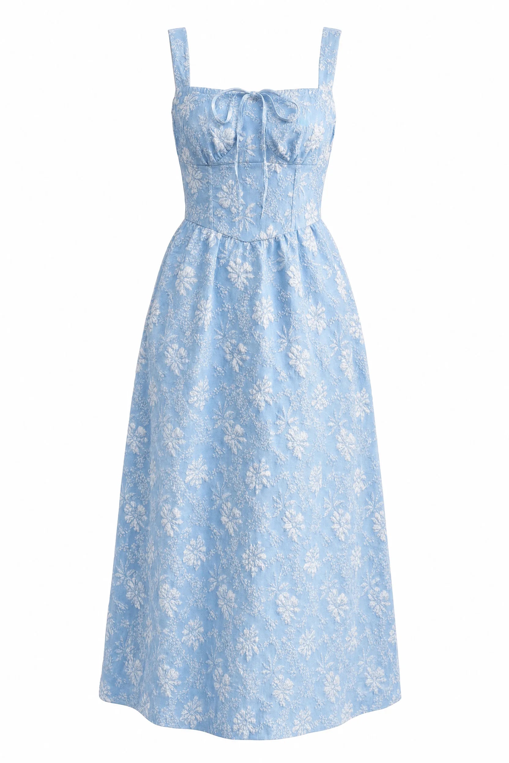 Robe longue bleue encolure carrée dos smocké | Lounelle Paris