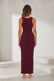 Robe longue bordeaux en maille côtelée | Lounelle Paris