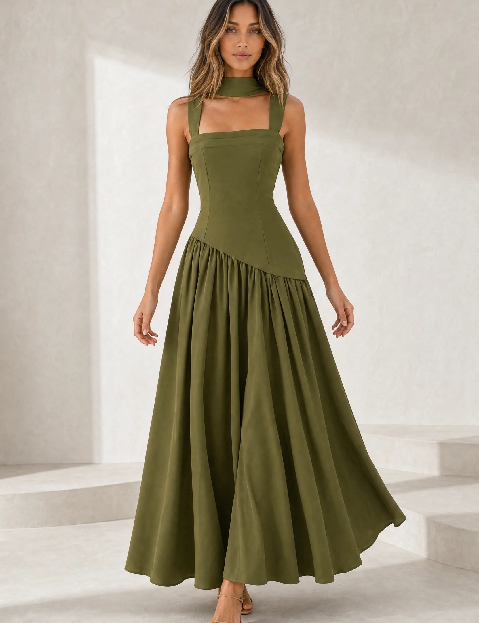 Robe longue col halter à lacets | Lounelle Paris
