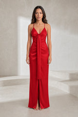 Robe longue col V drapée