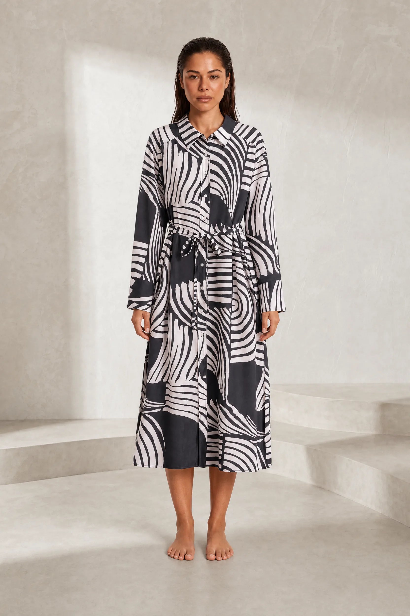 Robe longue imprimée col chemise | Lounelle Paris
