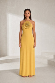 Robe longue jaune col halter | Lounelle Paris